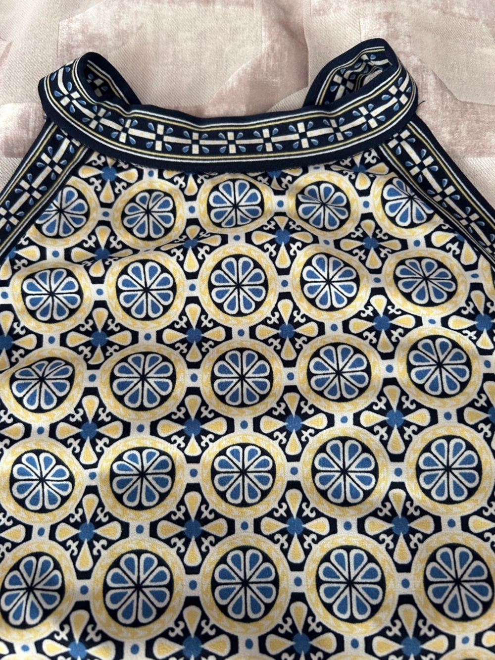 Navy and Cream Halter Neck Printed Dress - Picture 4 of 6